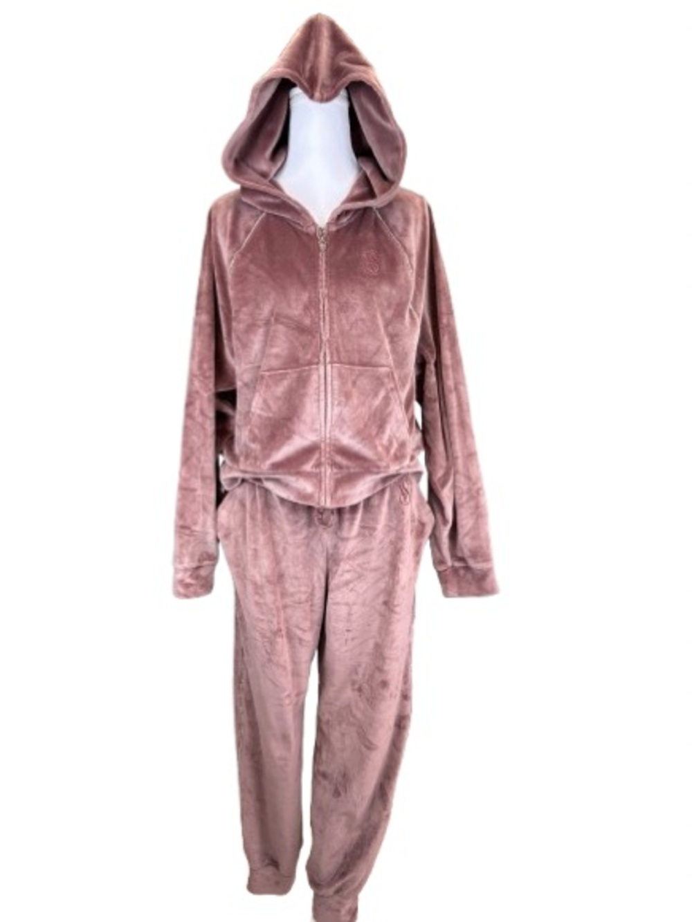 Victoria’s Secret Velour Tracksuit Dusty Rose Rhinestone Stripe Jogger Set S M